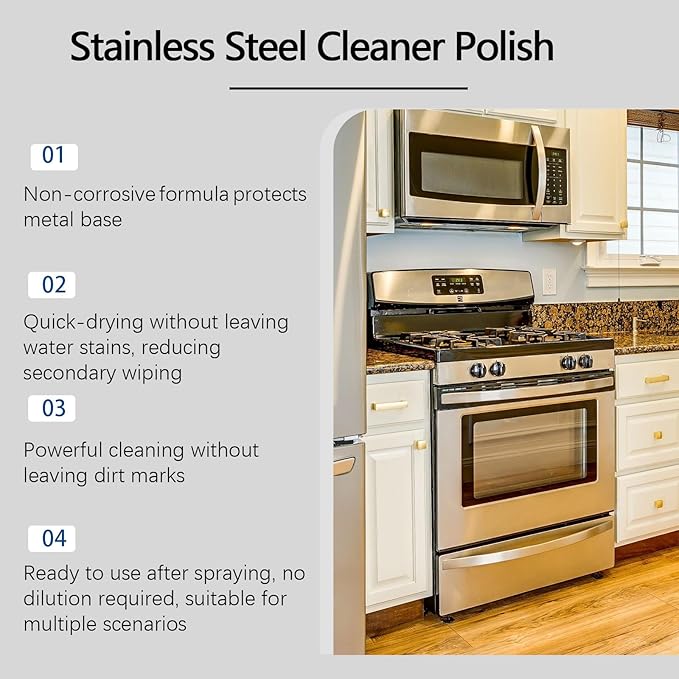 Stainless Steel Cleaner Spray - Removes Grease Oil &amp Fingerprints Restores Shine Rust Protection(2PCS)