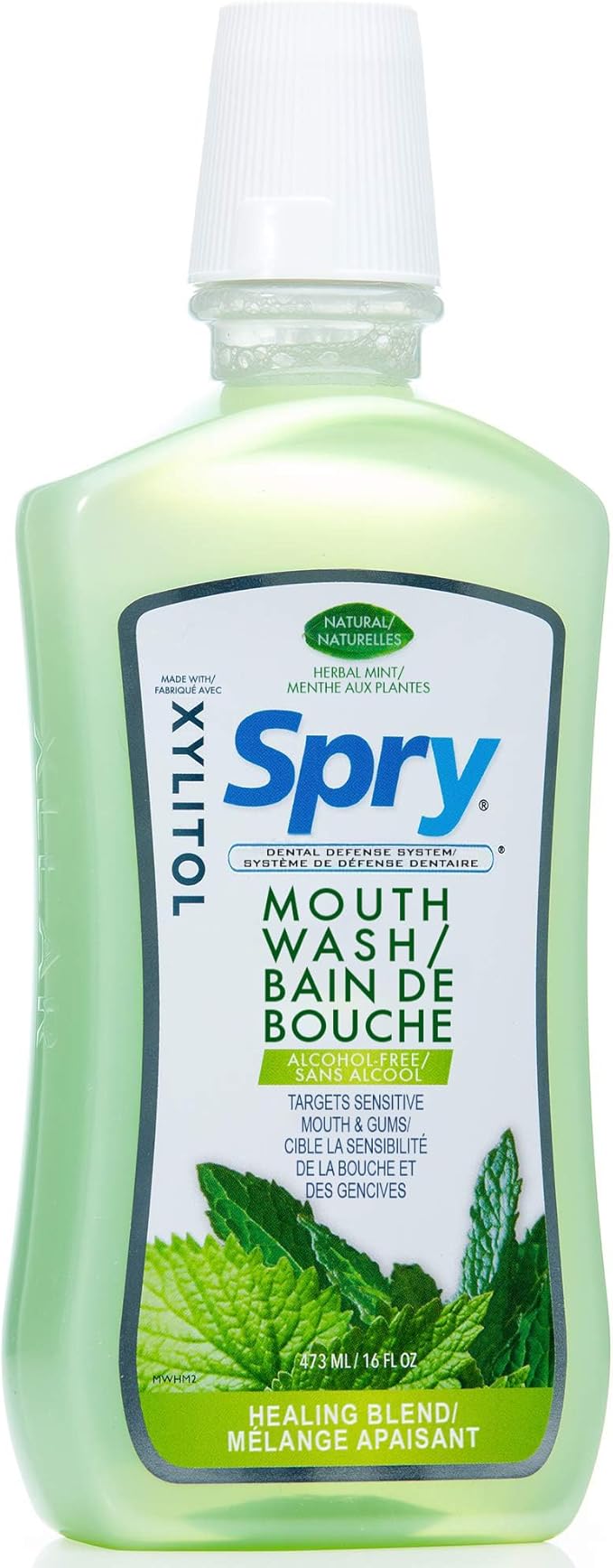 Spry Natural Xylitol Mouthwash Fluoride Free with Enamel Support Alcohol-Free Gentle Non-GMO Herbal Mint - 16 fl oz (Pack of 2)