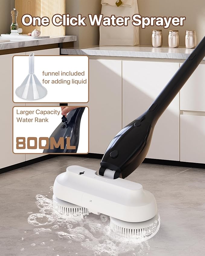 Electric Spin ScrubberCordless Electric Mop For Floor CleaningWith Water Sprayer And Large 800ml TankAdjustable Extension Handle With 4000mAh BatterySpin Mop For Hardwood FloorsPet Cleaning