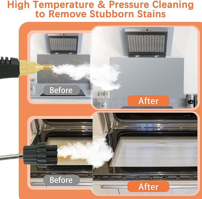 Steam Cleaner 1500W Handheld High Pressure Steam Cleaning Machine with 6 Adjustable Speeds 3 Brush Heads Pressurized Steam Cleaner with 1L Water Tank &amp Anti-dry Burn Function for Kitchen/Bath(W