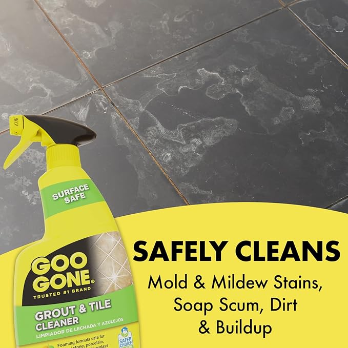 Goo Gone Grout and Tile Cleaner - 28 Ounce - Removes Tough Stains Dirt Caused by Mold Mildew Soap Scum and Hard Water Staining - Safe on Tile Ceramic Porcelain pack of 2