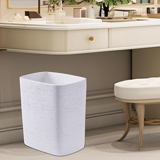 Polytree White Travertine Stone Bathroom Trash Can 1.8 Gallon(7 Liter) Small Kitchen Garbage CanLiving Room Bedroom Trash Can Decor Wastebasket for Home Office