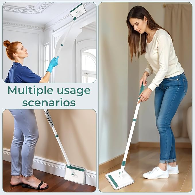 Baseboard Cleaner Tool with Handle 60 Extendable Long Handle Baseboard Cleaner with 5 Reusable Pads for Baseboards Cleaning Ceiling Wall Floor Bathroom Kitchen