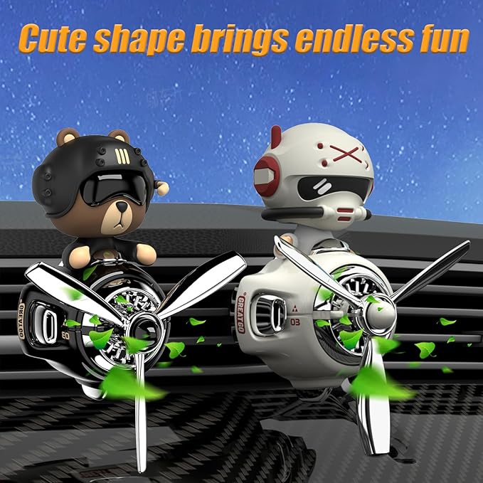 2Pcs Car Air Fresheners Cute Bear Pilot Automotive Air Outlet Creative Car Perfume Diffuser Automotive Accessories Air Vent Decoration with 8 Fragrant Tablets (Black 1+White 1)
