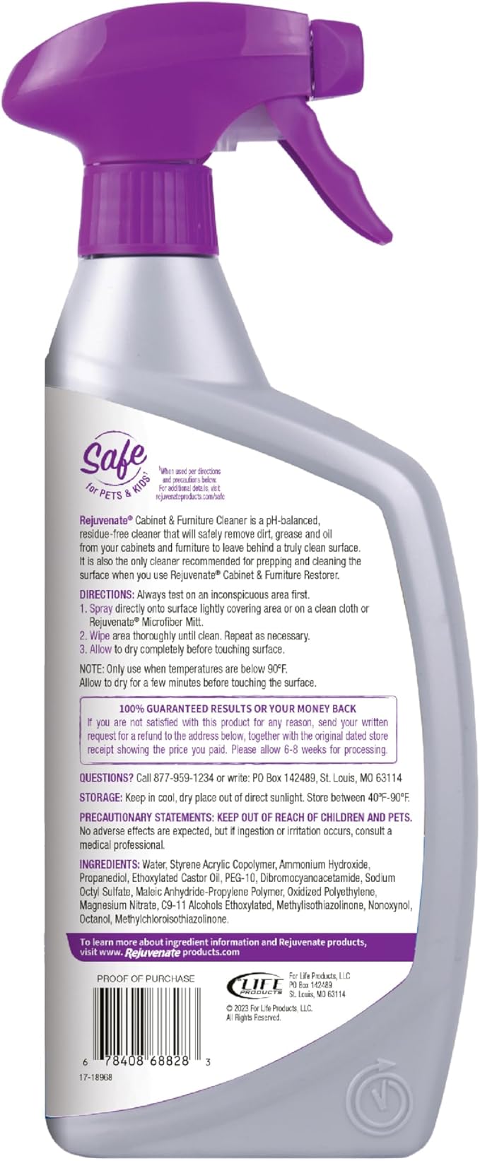 Rejuvenate Cabinet &amp Furniture Cleaner pH Neutral Streak and Residue Free Cleans Restores Protects 24 Ounces 6 Pack