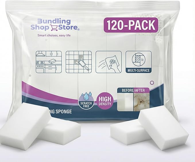 Melamine Sponge- Cleaning Pads 120 Count High Density Scratch Free Sponges (3.93in X 2.36in X 0.78in) for Kitchen Bathroom Tiles Walls &amp Multi-Surface Cleaning