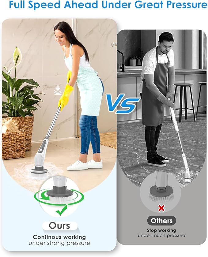 Electric Spin Scrubber 10 in 1 Airpher Cordless Cleaning Brush IPX8 with 9 Replaceable Brush Heads and 4 Tier Removable Handle Power Shower Scrubber for Bathroom Tub Tile Floor Kitchen Window