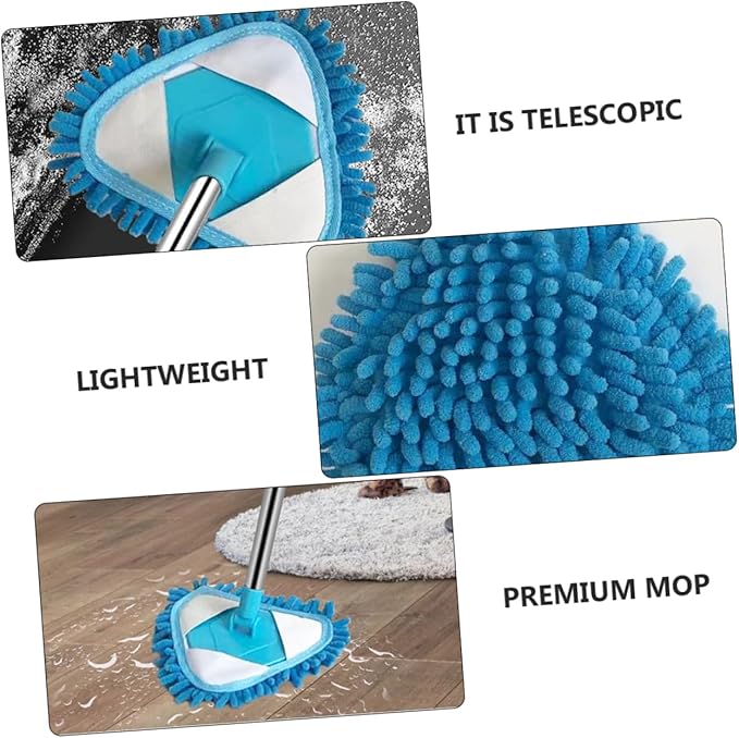 Telescopic Mini Triangular Mop 180-Degree Rotating Head Lightweight Cleaning Tool for Efficient Home and Office Use Versatile Dual-Function Mop