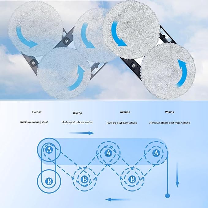 Automatic Smart Window Cleaning Robot Window Cleaner Robot Fully Automatic Remote Control Spray Cleaning Robot with Automatic Dual Water Spray 5600pa Suction with Remote Control (#A)