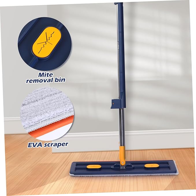 OUNONA Flat Mop with Reusable Pads Thick Absorbent Floor Cleaning Mop for Hardwood and Tile Rotating Multi Functional with Comfortable Grip Handle Easy Storage Upright Design Blue