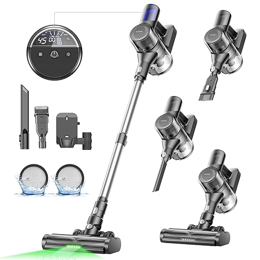 Ultenic Cordless Vacuum Cleaner 450W 40Kpa Stick Vacuum with Car Dashboard Screen Tangle-Free Brush for Pet Hair Max 45mins Runtime LED Display Tools for Hard Floor Carpet Car Cleaning U12
