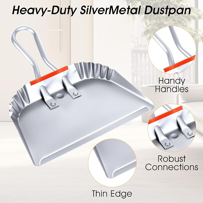4 Pack Heavy Duty Metal Dustpan Large Wide Dust Pans for Household Handheld Wide Scooper and Debris Cleaning Tool Ideal for Home and Commercial Use(Grey12 Inch)