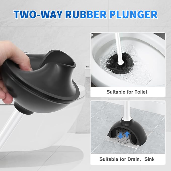 Toilet Plunger and Brush 2 Pack Bowl Brush and Heavy Duty Toilet Plunger Set with Ventilated Holder 2-in-1 Toilet Brush and Plunger Combo for 5.3-inch Toilet Drain Bathroom Cleaning