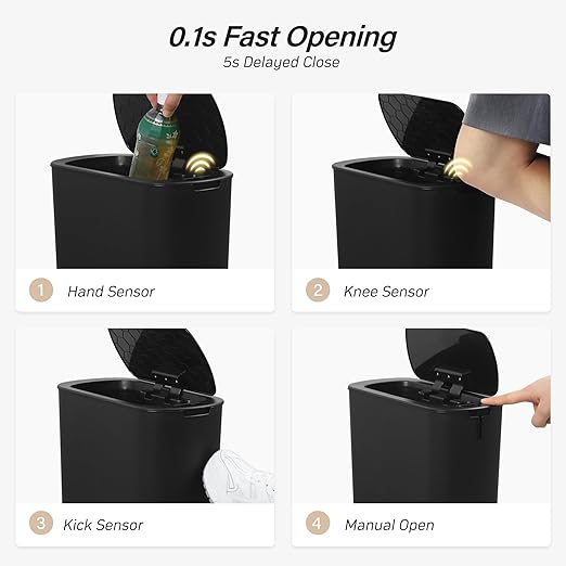 Automatic Bathroom Garbage Bin with Lid 5 Gallon Touchless Trash Bin Smart Electric Narrow Waterproof Trash Can for Toilet Office Kitchen Bedroom Living Room