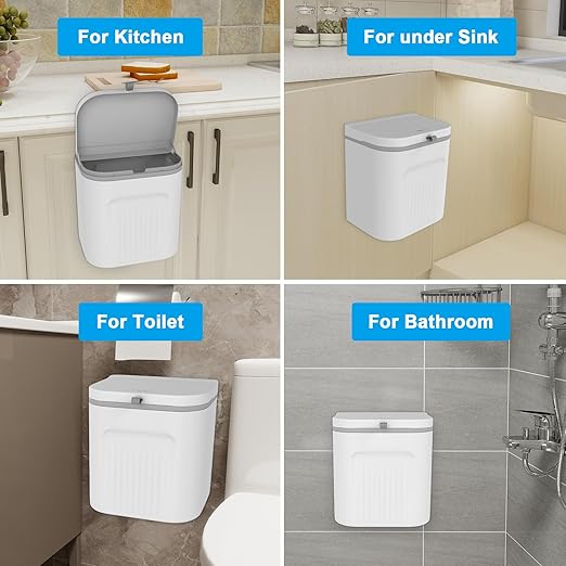 Naisu 3 Pack 1.12 Gallon Kitchen Garbage Bin for Counter Top or Under Sink Stick on the WallHanging Small Trash Can with lid for Cupboard/Bathroom/Bedroom/Office(White)