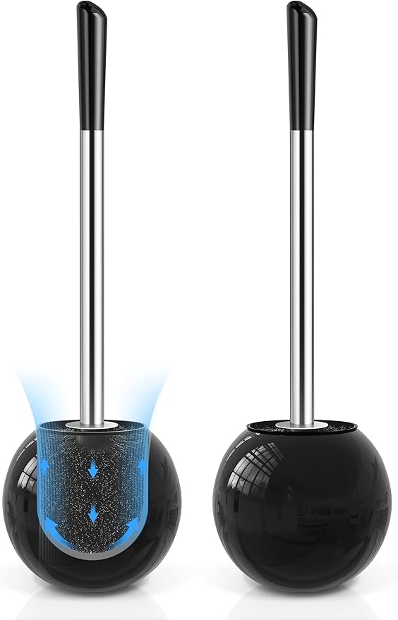 Toilet Brush and Holder 2 Pack 304 Stainless Steel Toilet Brush with Extended and Durable Comfortable Brush Handle Toilet Bowl Brush for Bathroom Toilet - Ergonomic Pratical Durable (Black)