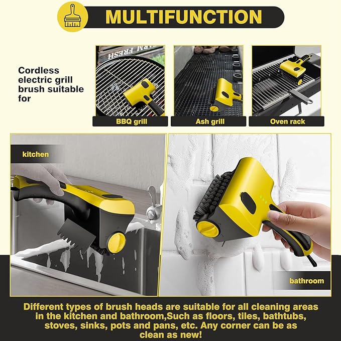 Grill Cleaning Robot with Water Tank 2 Removable Brush Heads 2 Speed Settings Perfect for Grills Kitchen Counters Bathroom Tiles - Effortless Cleaning Solution