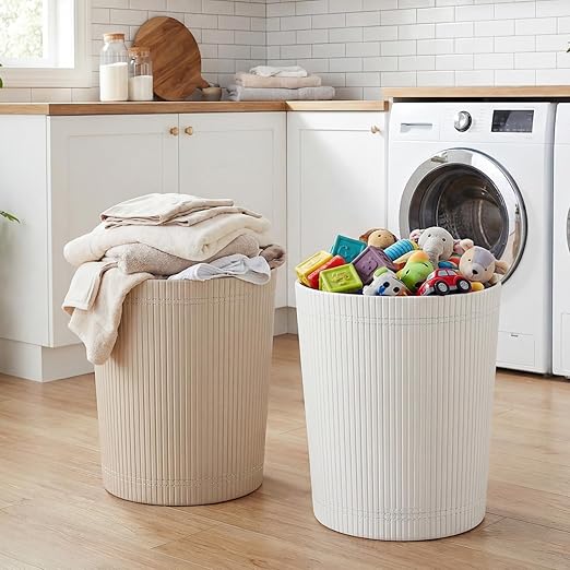 GORESE Pu Leather Trash Can 2.6 Gallon Wastebasket Small Wastepaper Basket for Office Bedroom Living Room Round Trash Bin Home Decor Cream White