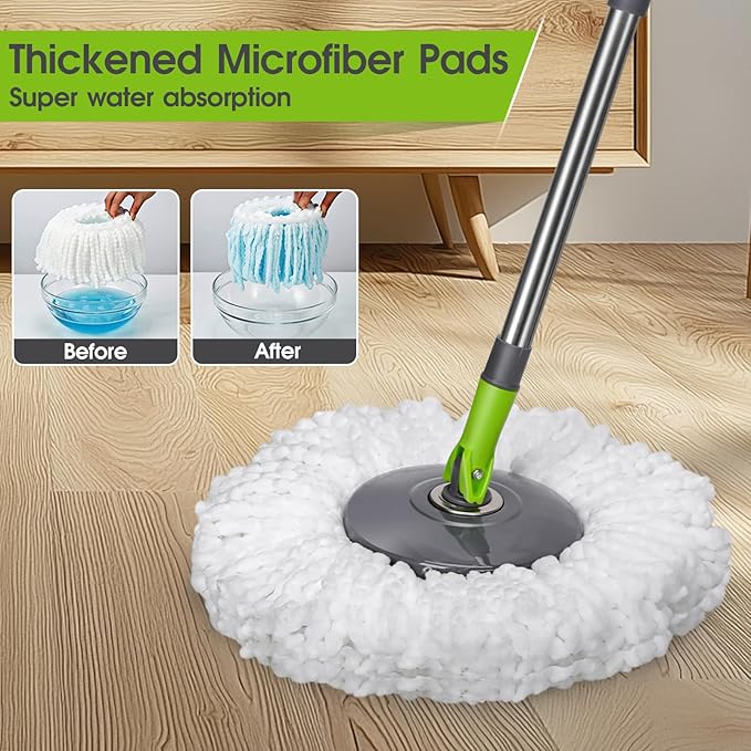 Masthome 36 Commercial Mop with 3 Microfiber Pads &amp Pedal Spin Mop and Bucket with Wringer Set and 3 Mop Pads - Home &amp Office Suitable