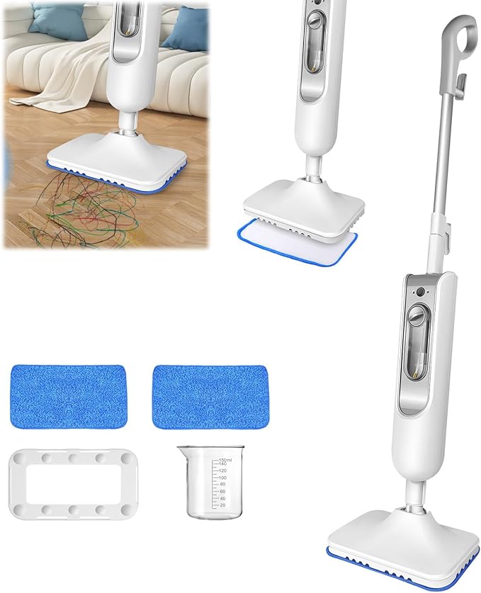 Steam Mop Floor Steamer Steam Mop for Hardwood Floors Floor Steam Cleaner for Ceramic Granite Marble Linoleum Natural Floor Mop with 2 Pcs Machine Washable Pads and 13.5oz Water Tank White