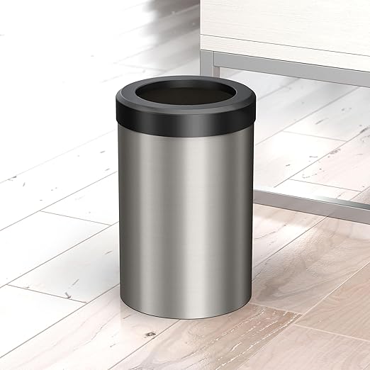 Gatco Small Bathroom Trash Can with Lid Round 3 Gallon Stainless Steel Wastebasket Under Sink Satin Nickel and Matte Black for Bathroom Bedroom Office (1911MX)