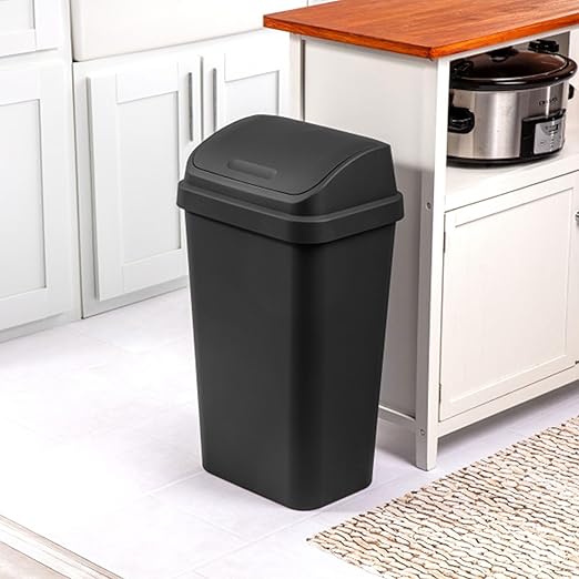 Sterilite 4-Pack Swing Top Wastebasket Sleek Square Profile Trash Can 13 Gallon Black - Modern Garbage Bin for Kitchen Bathroom Garage and Workspace Fits 13 Gal Liners