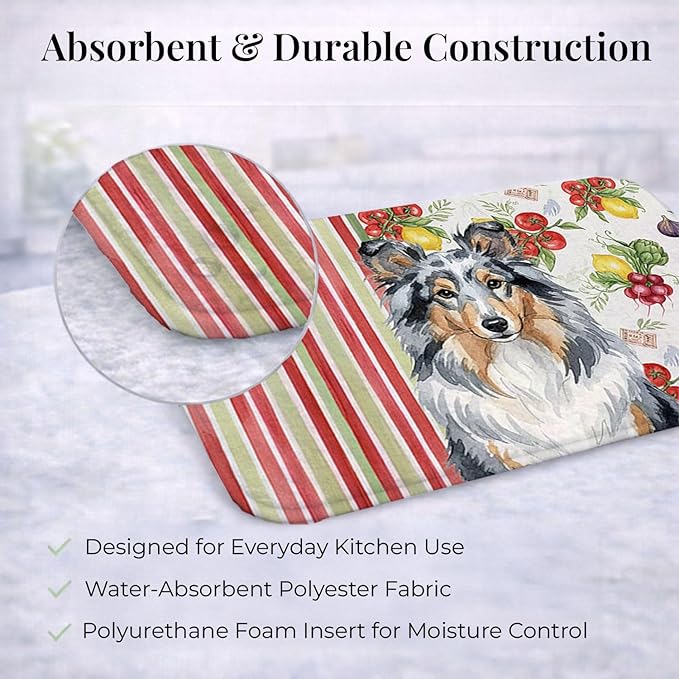 Caroline's Treasures Blue Merle Sheltie Vegetables Dish Drying Mat Absorbent Dish Drying Mat Pad for Kitchen Counter Dish Drainer Mat for Countertop 14 x 21 Multicolor