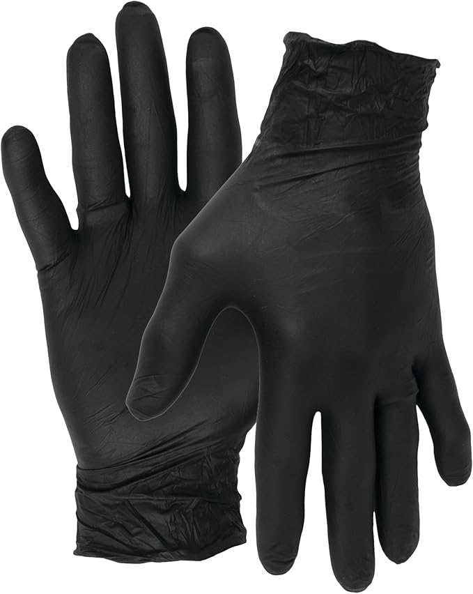 Performance Tool W89013 Black Nitrile Gloves | Disposable Powder Free latex rubber free Textured Fingertips for Better Grip  X-Large | 100pc