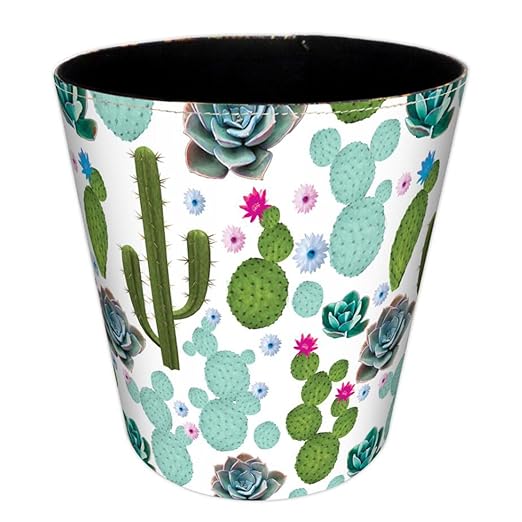 Wastebasket 10.2x10.2x10.2Inch British Style Trash Bin Household Uncovered Garbage Can Wastebasket - (Cactus-1 Pattern)