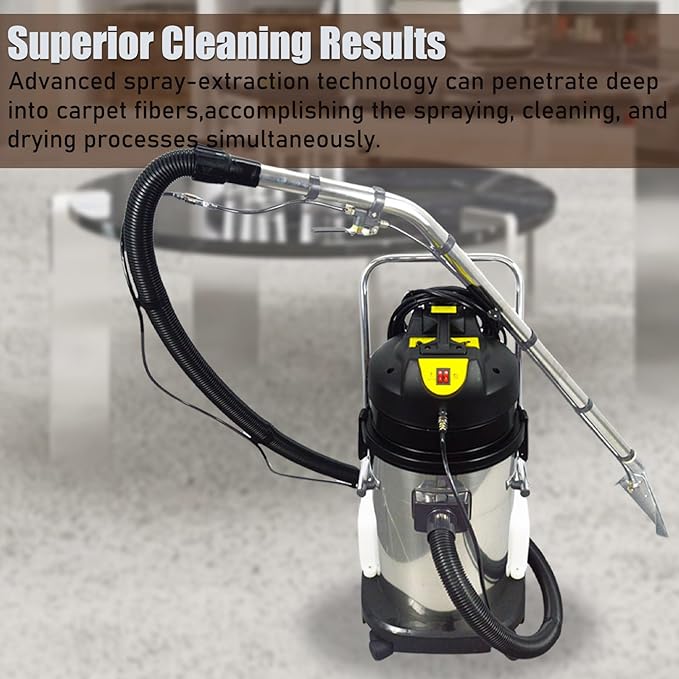 Commercial Carpet Cleaner Machine 40L/11Gal Heavy-Duty 3-in-1 Extractor Machine (SprayVacuumWash) for Hotel/Office with 23ft Cord &amp Steel Drum 1000W 110V