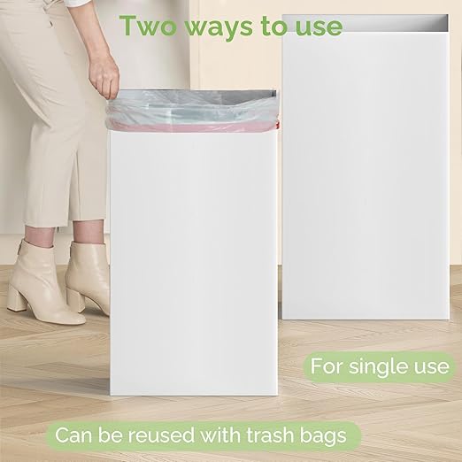 8 Pack Extra Large Disposable Trash Cans Reusable Portable Garbage Can 30 Gallon (30 H x 14 W x 14 D) Extra Thick Recycled Cardboard Portable Garbage Can and Recycling BinsWhite