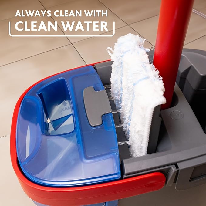 Vileda H2PrO Flat mop System - Revolutionary Clean and Dirty Water Separation - Water-Saving Design - Compact Storage - Ergonomic Handle - Microfibre Power - Can be Used one-Handed