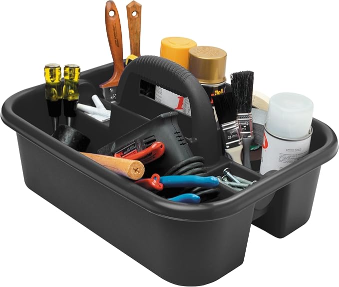 Akro-Mils 09185 Plastic Tote Tool &amp Supply Cleaning Caddy with Handle 18-3/8-Inch x 13-7/8-Inch x 9-Inch Black