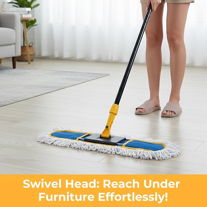 24 Dust Mop for Floor Cleaning Large Areas Dry &amp Wet Mop with 2 Washable Cotton Pads Efficiently Picks Up Pet Hair &amp Dust for Hardwood Tile Laminate Patio
