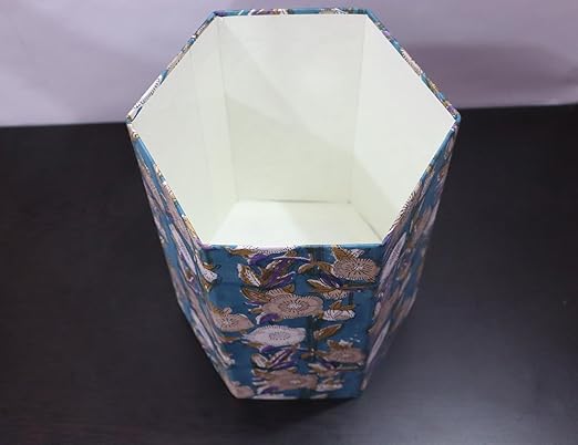 Generic 3.3 Gallon Cotton Hand Block Printed Paper Waste Basket |Small Decorative Trash Can for Housewarming Gifts in Living Room Bedroom Bathroom | Eco-Friendly Plastic-Free (1 CREEM FLOWAR)