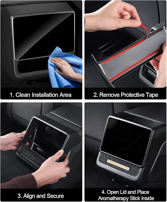for Tesla Rear Ac Vent Cover &amp Air Freshener Model Y Juniper Model 3 Highland Accessories 2025 2026 Air Condition Vent Trim Cover with Adapter &amp Model Y Car Diffuser Set 4 Scents Aromatherapy