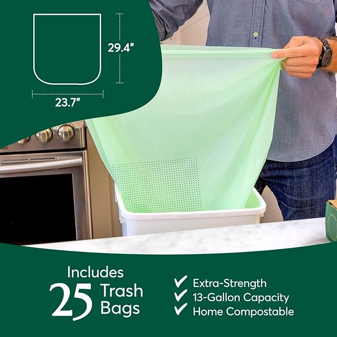Cleanomic Compostable* 13 Gallon Trash Bags with Drawstring (3 Pack 75 Count) BPI Certified For Kitchen Compost