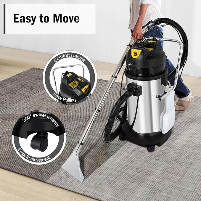 Carpet Cleaner Machine Deep Cleaner Commercial Carpet Cleaning Machine with Water Vacuuming Head&ampRound Brush Portable Wet Dry Curtain Fabric Dust Cleaner for Hotels Guest Houses 30L