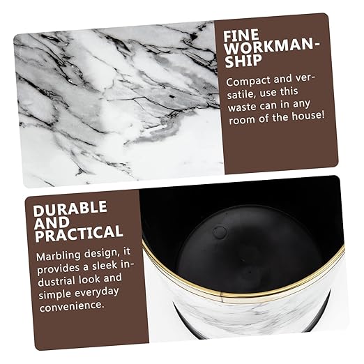 Garneck Marbling Trash Can Mouth Garbage Bin Plastic Wastebasket for Kitchen Bedroom Bathroom Home Use Compact Versatile Rubbish Bin