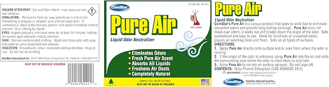 ComStar Pure Air Liquid 1 Gallon Odor Neutralizer Fast-Acting Long-Lasting Scent Eliminates Unwanted Odors from HVACR Systems Freshens Air in Homes Offices &amp Vehicles (60-221)