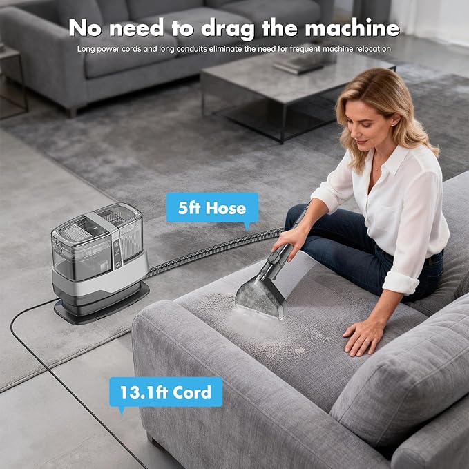 Portable Carpet &amp Upholstery Spot Cleaner Machine 20Kpa Power Suction Carpet Shampooer Deep Cleaning for Pet StainsCouchStairCarFurniture with Dual Brush Heads &amp Cleaning Solution &amp Se