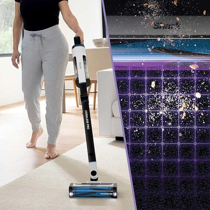 SHARK UZ565H Pro Cordless Vacuum with Clean Sense IQ &amp MultiFLEX Technology PowerFins Plus Brushroll Includes Duster Crevice Tool &amp Anti-Allergen Dusting Brush Up to 40 Minute Runtime Whit