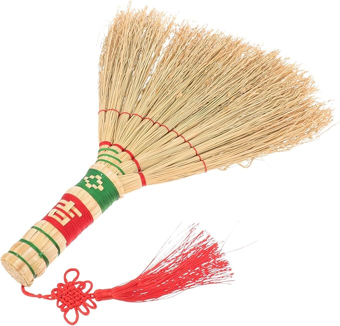 Healifty Handmade Woven Small Bed Broom with Straight Handle Straw Handheld Sweeping Brush for Home Cleaning Sofa and Car Dusting Tool Household Desktop Cleaning Supply