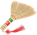 Housoutil Handmade Woven Small Handheld Broom with Red Handle Natural Sorghum Straw Manual Desk Dust Brush for Household Cleaning Sofa Bed and Car Sweeping