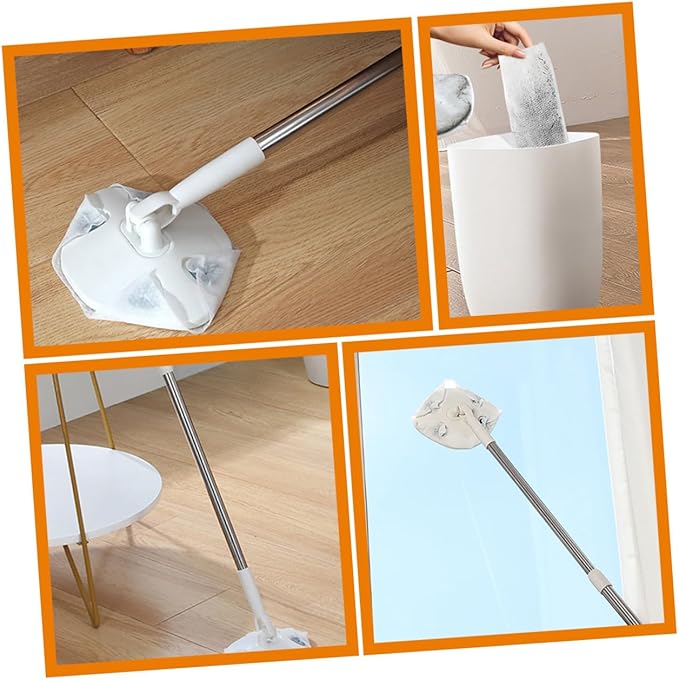 Retractable Dust Mop with No Wash Triangular Microfiber Pad White Extendable Handle Floor Cleaning Mop for Household Dust Removal and Convenient Home Use