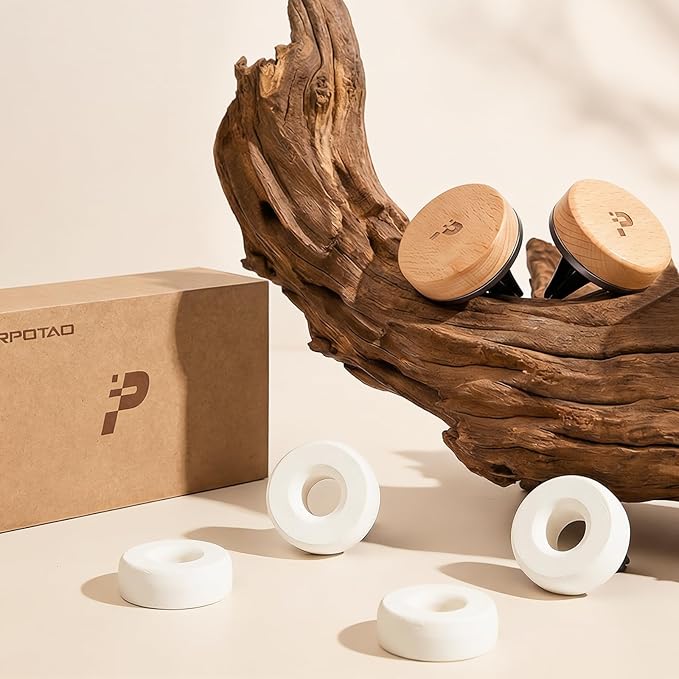 Wooden Car Air Freshener Vent Clip Refillable Essential Oil Diffuser with Long-Lasting Natural Scent European Beech Wood &amp Metal Auto Deodorizer Includes 2 Clips + 4 Plaster Refill Pads