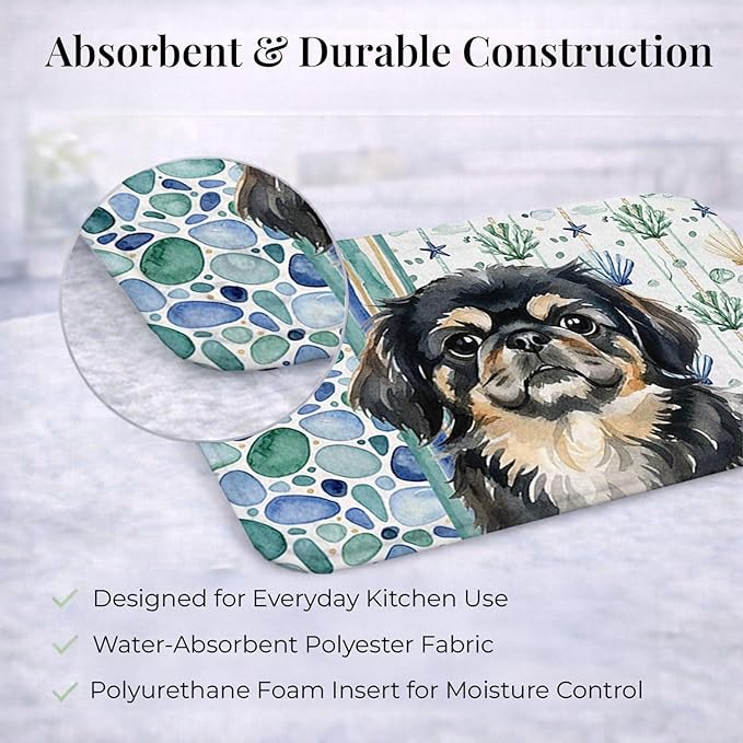 Caroline's Treasures Black and Tan Pekingese Coastal Sea Glass Dish Drying Mat Absorbent Dish Drying Mat Pad for Kitchen Counter Dish Drainer Mat for Countertop 14 x 21 Multicolor