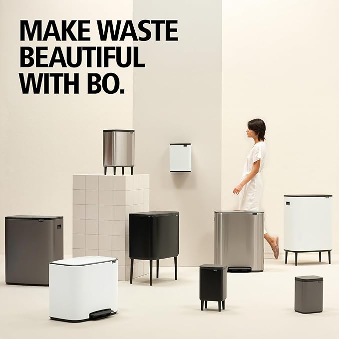 Brabantia Bo Small Step-On Trash Can | 3.2 Gal / 12L | Mineral Infinite Gray | Light-Pedal Soft-Close Bedroom Bathroom Nursery Trash Can Removable Inner Bucket Non-Slip Base | + Trash Bags