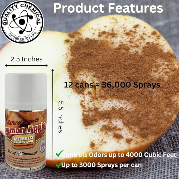Quality Chemical Metered Aerosol Fragrance Refill Can - For Automatic Air Freshener Spray Automatic Refill - Cinnamon Apple 7.25 oz (Pack of 12)