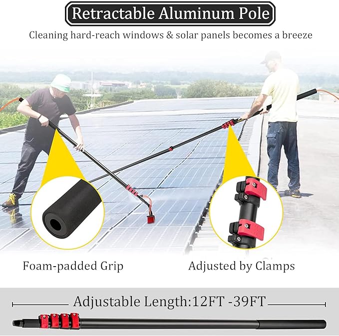 Solar Panel Cleaning Brush Kit - 5m Water Fed Telescopic Window Cleaner with 30cm Brush Head for Home Windows Glass and Cars - Efficient Photovoltaic Panel Maintenance Tool